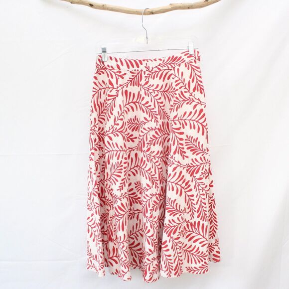 Who What Wear Long Modest A-line Red Floral White Skirt Size 4 Linen Blend Skirt - Picture 4 of 8